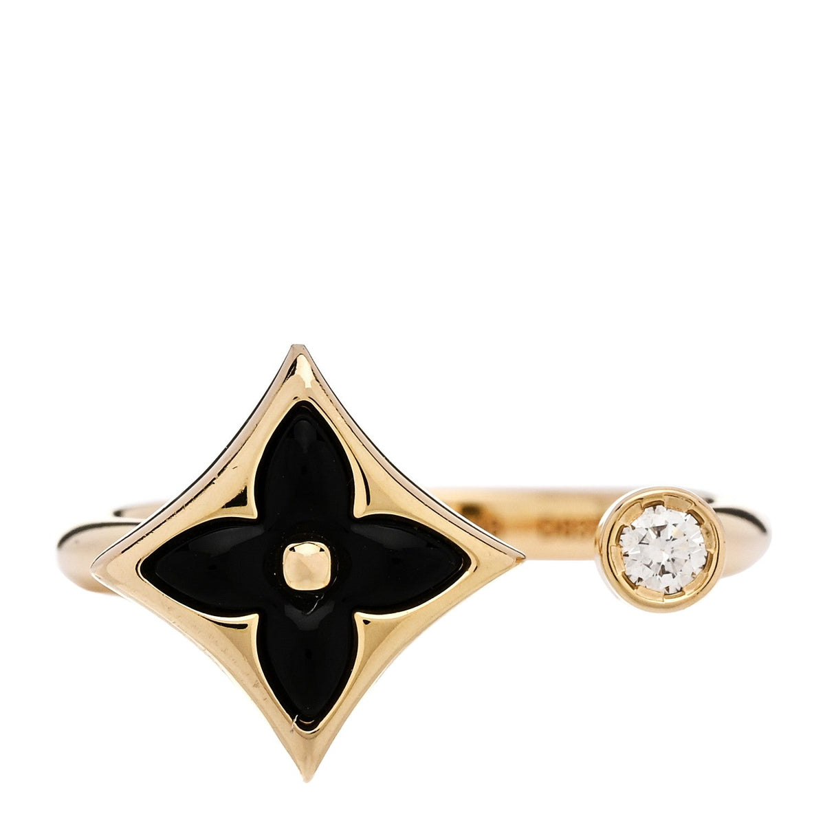 18K Yellow Gold Diamond Black Onyx Mini Color Blossom Star Ring 48 4.5