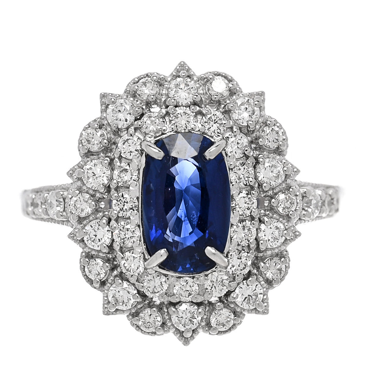Platinum Diamond Blue Sapphire .61ctw Double Halo Ring 53 6.25