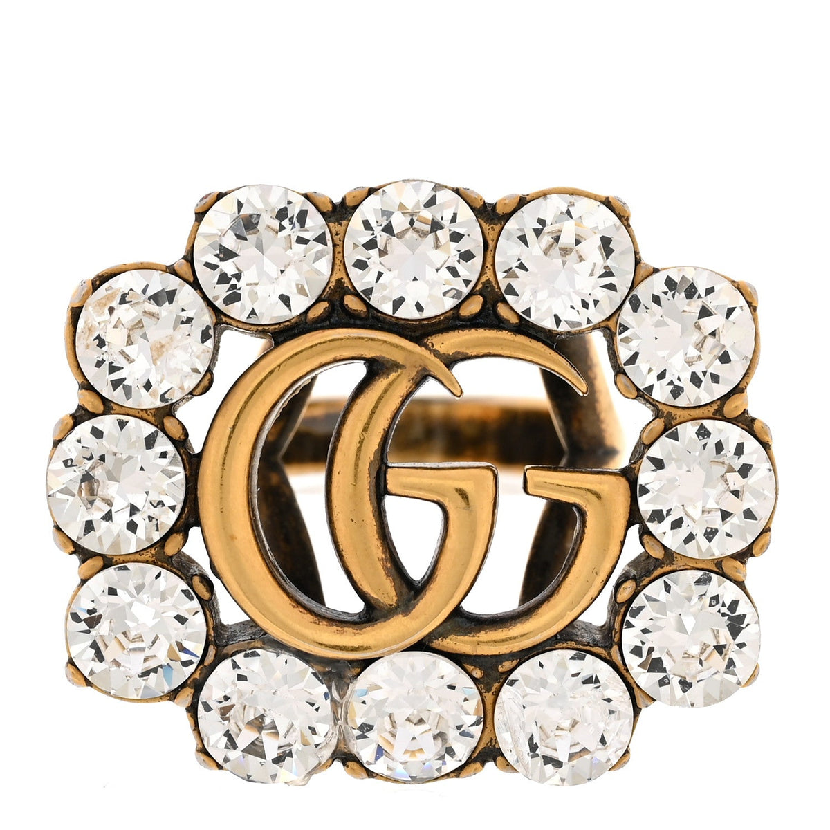 Metal Crystal Double G Ring XS Aged Gold