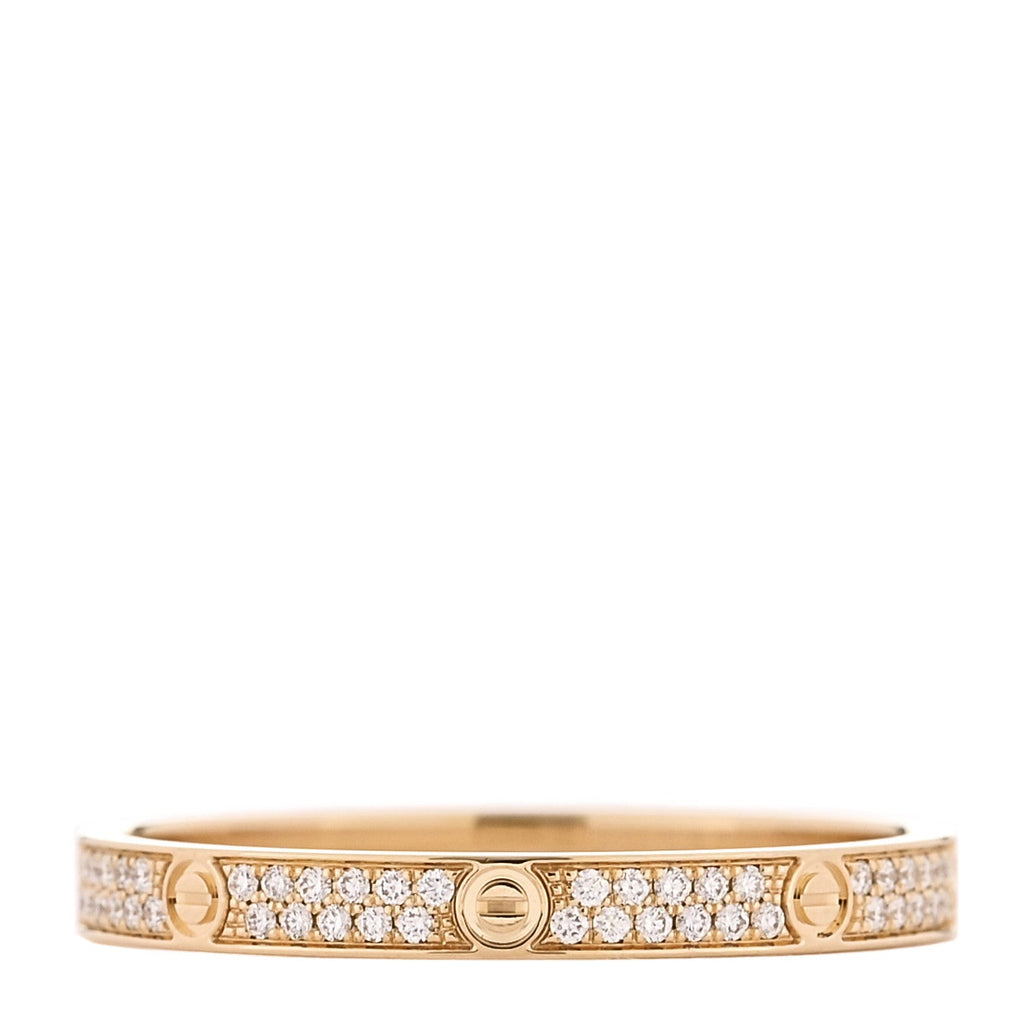 18K Yellow Gold Diamond 2.6mm LOVE Paved Band Ring 62 10
