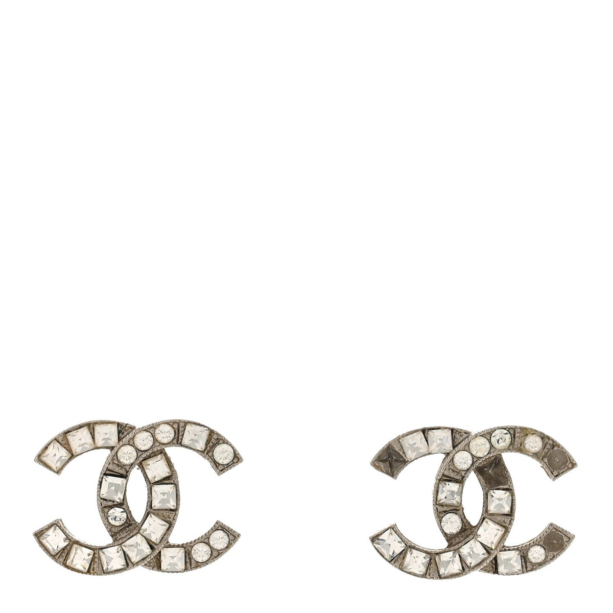 Baguette Crystal CC Earrings Silver