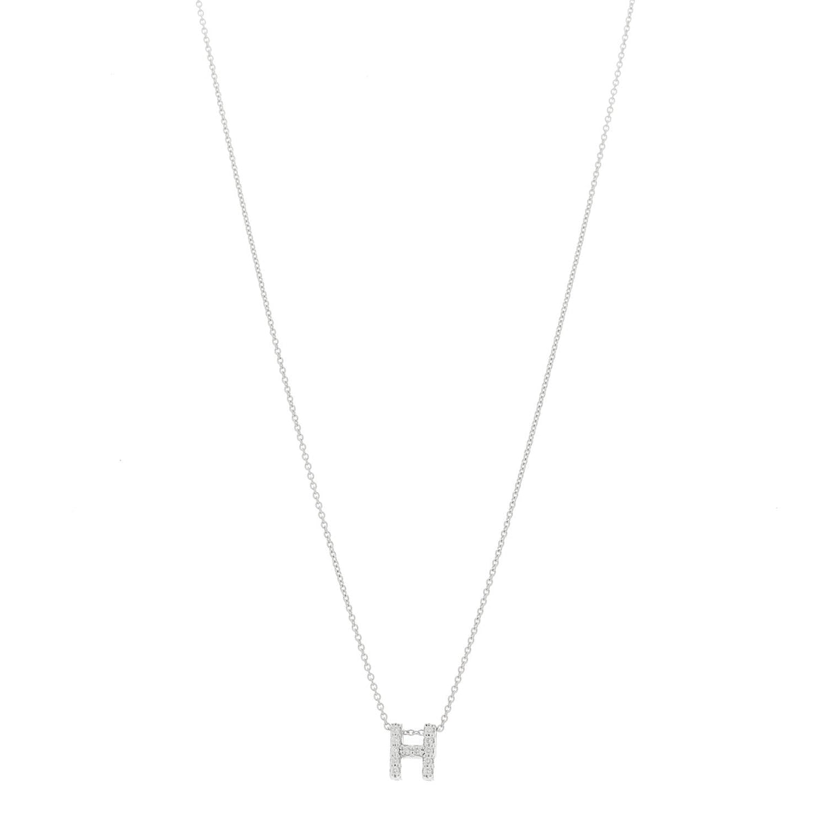 18K White Gold Diamond Love Letter H Pendant Necklace