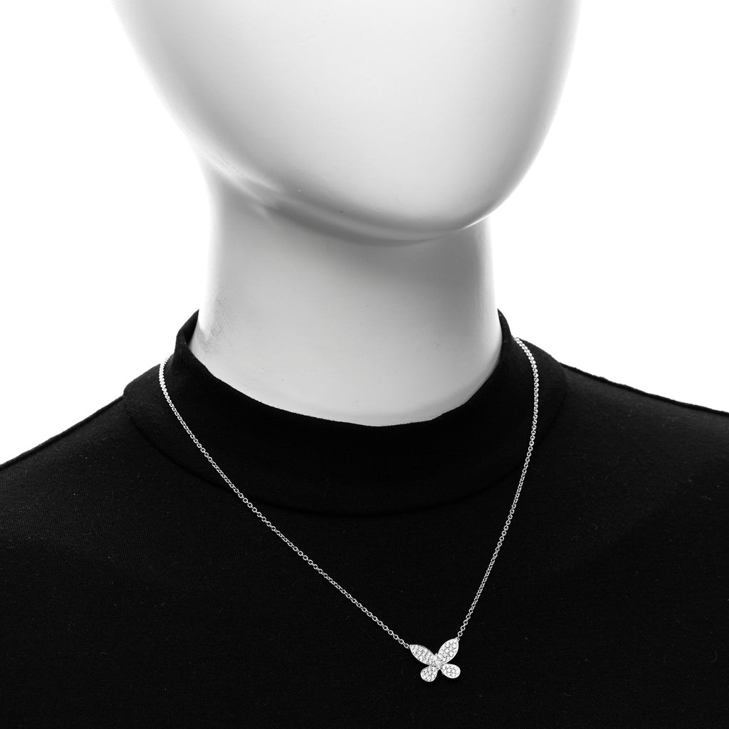18K White Gold Diamond Small Butterfly Pendant Pave Necklace