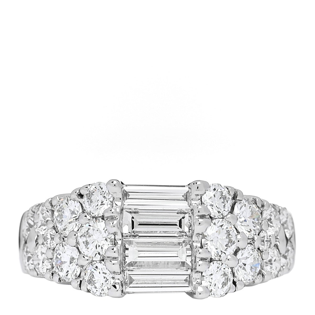 18K White Gold Diamond 1.92ctw Baguette Round Cut Ring 50 5.25