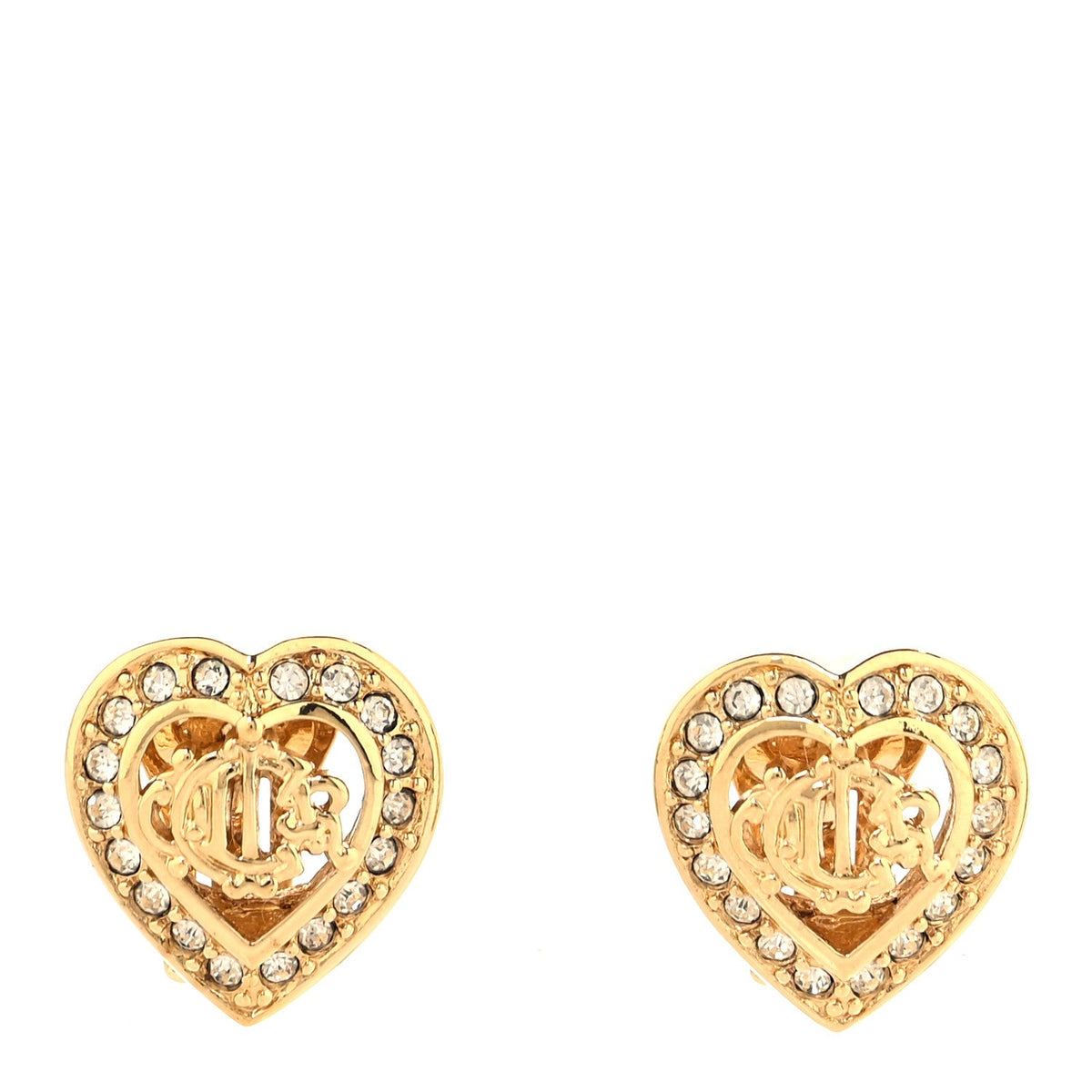 Crystal Heart CD Clip On Earrings Gold