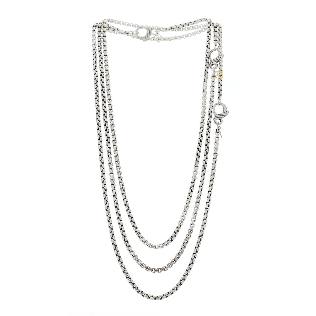 Sterling Silver 14K Yellow Gold Long Box Chain Necklace