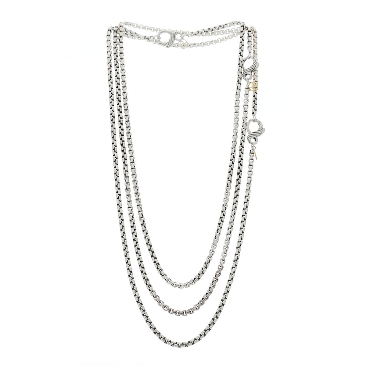 Sterling Silver 14K Yellow Gold Long Box Chain Necklace