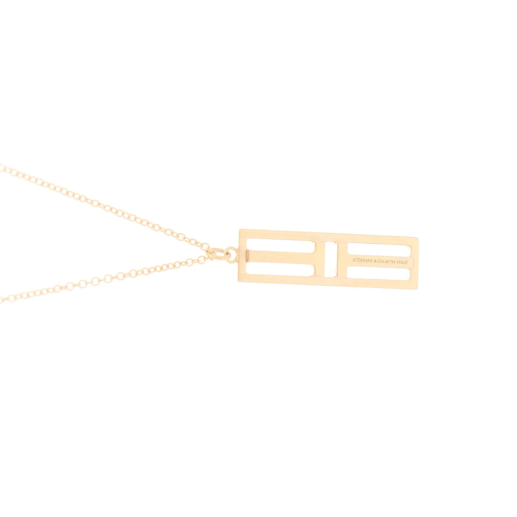 18K Rose Gold Diamond Tiffany T Two Open Vertical Bar Pendant Necklace