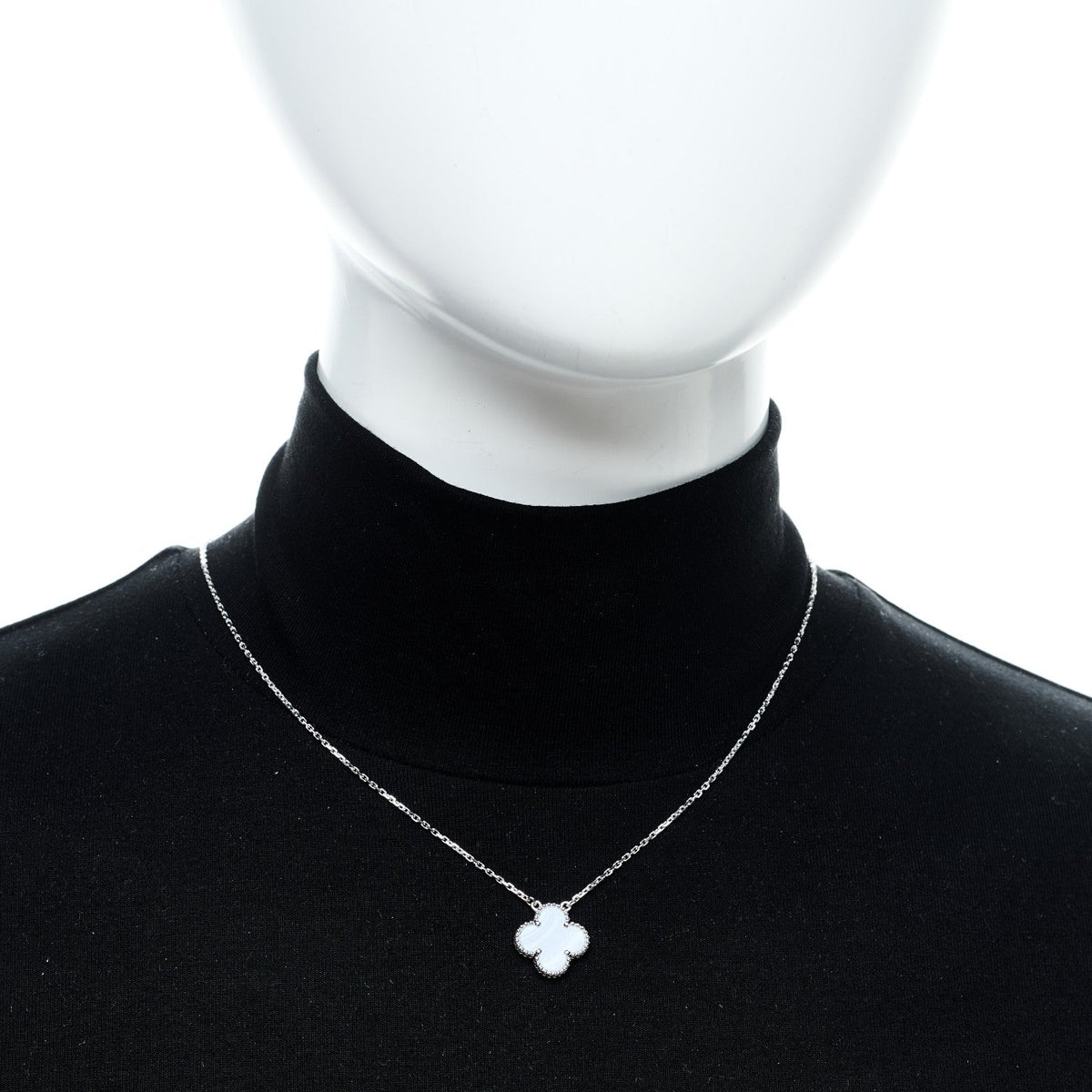 18k White Gold Chalcedony Vintage Alhambra Pendant Necklace