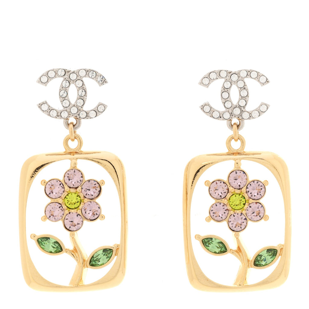 Crystal CC Flower Earrings Purple Green Gold Silver