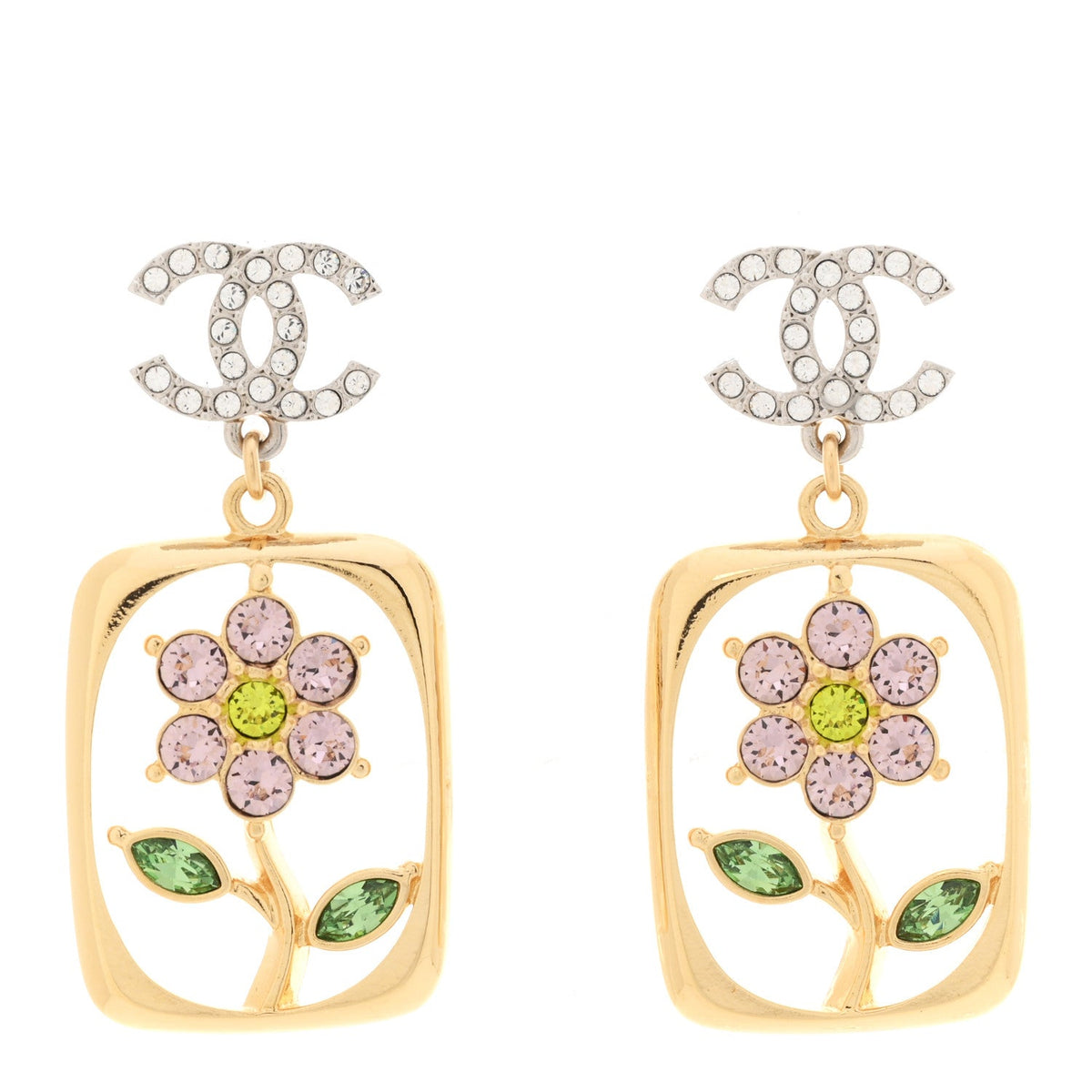 Crystal CC Flower Earrings Purple Green Gold Silver