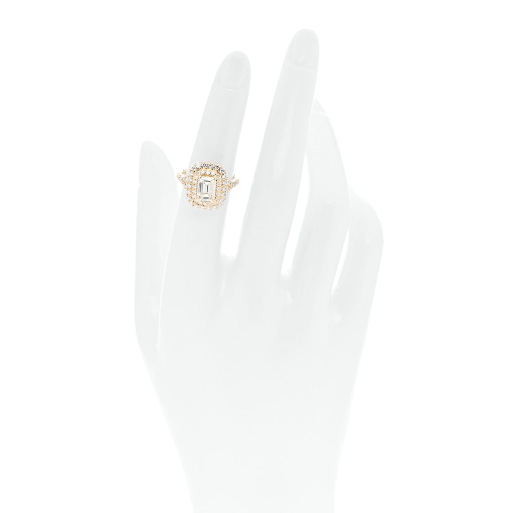 18K Yellow Gold Diamond 1.29ct Emerald Cut Double Halo Pave Engagement Ring 50 5.25