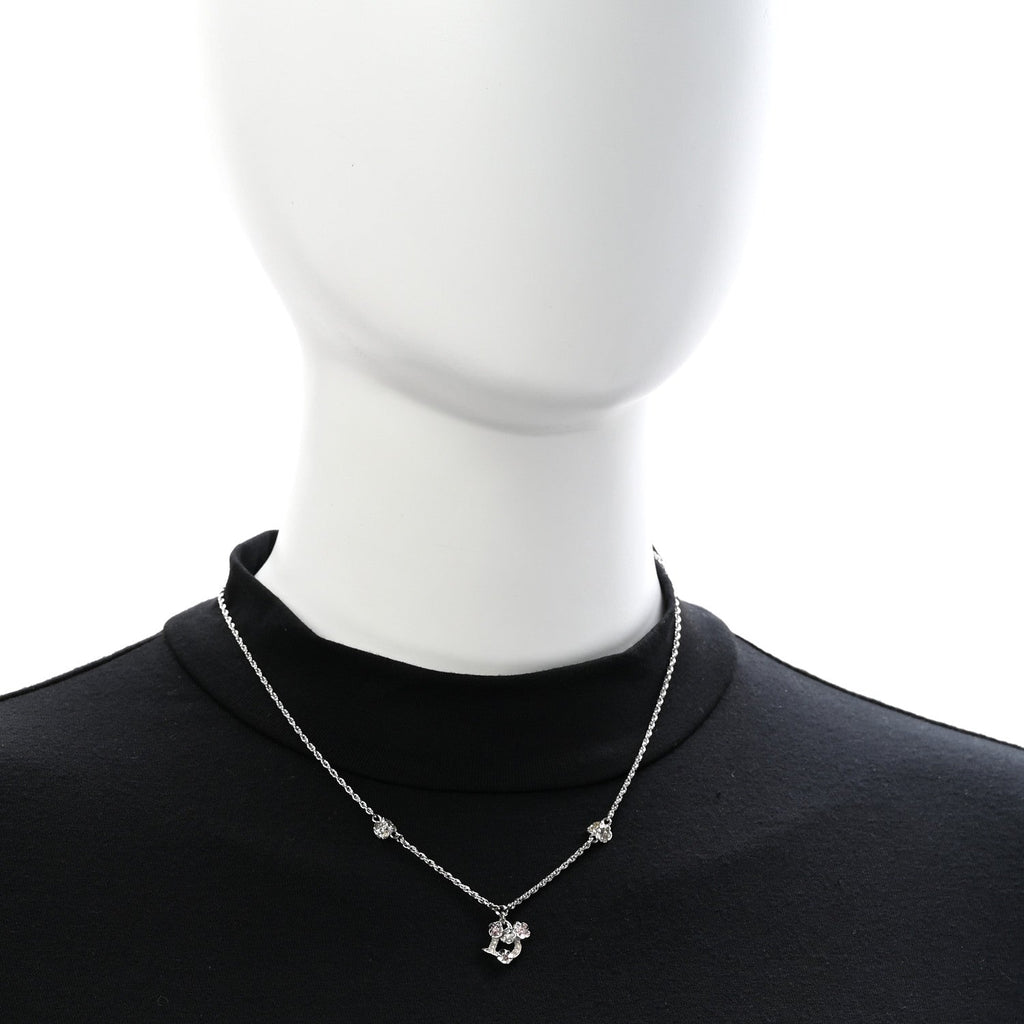Crystal Flower Necklace Silver Pink