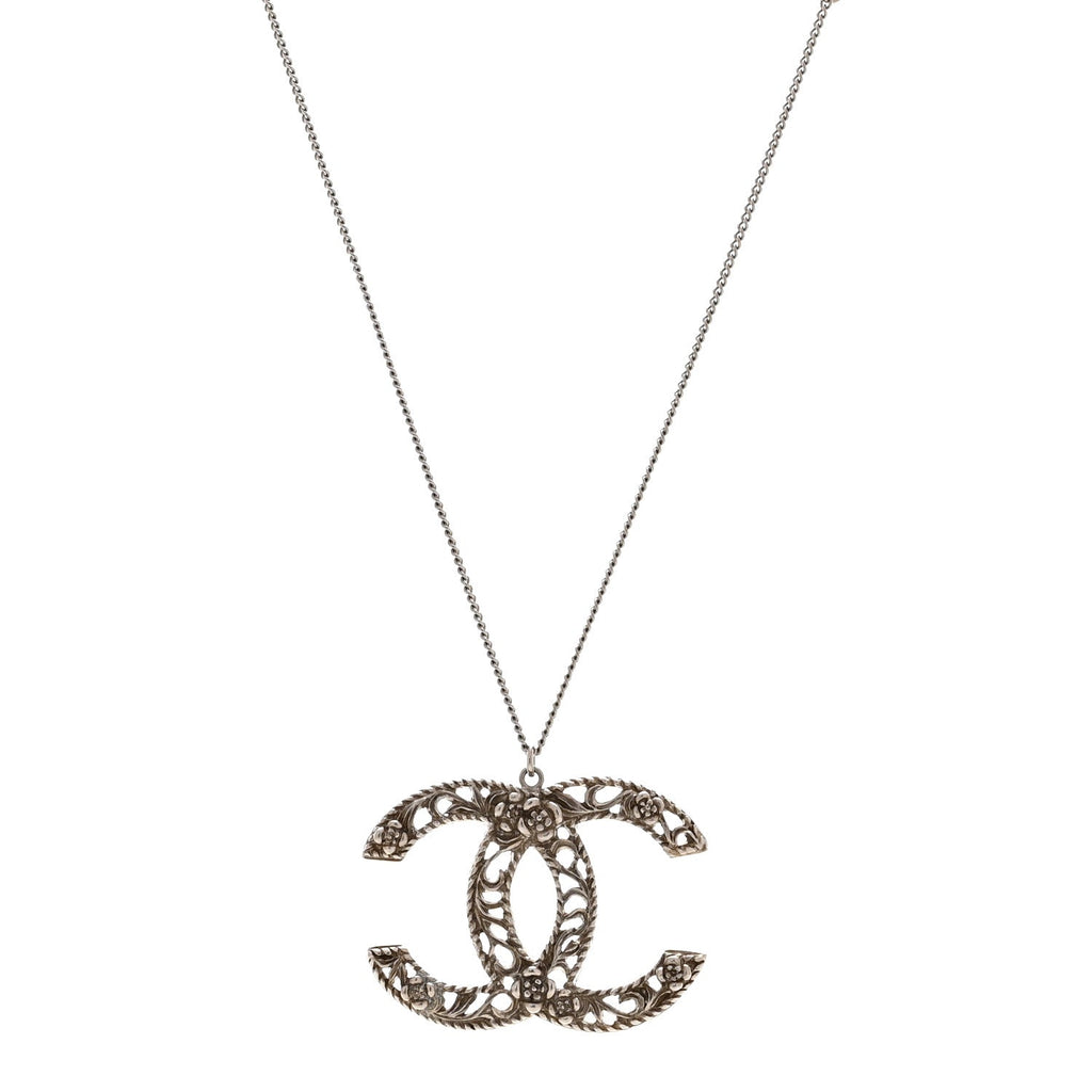 Ruthenium Twisted Camellia CC Pendant Necklace