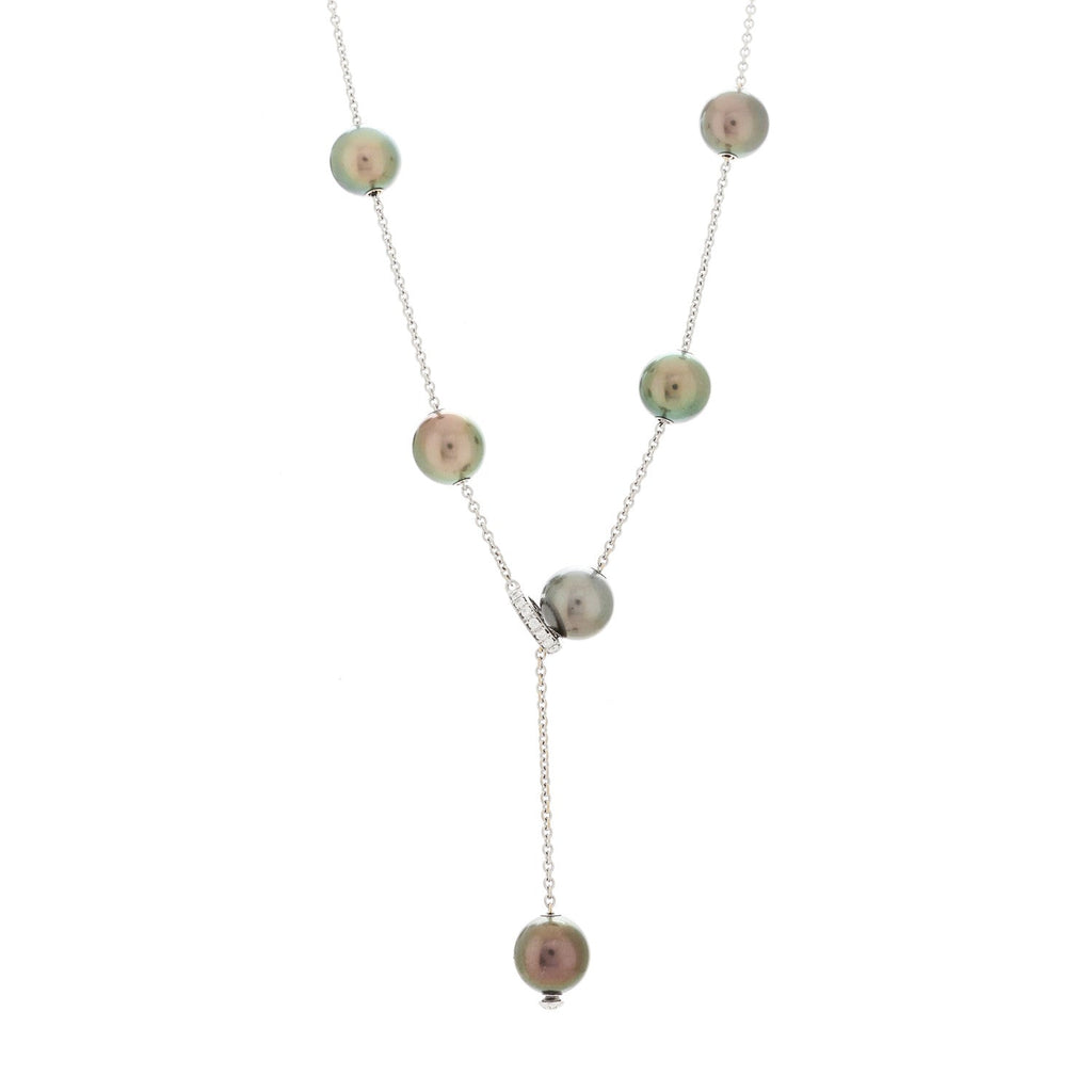 18K White Gold Diamond Black South Sea Pearl 10mm Pearls In Motion Necklace