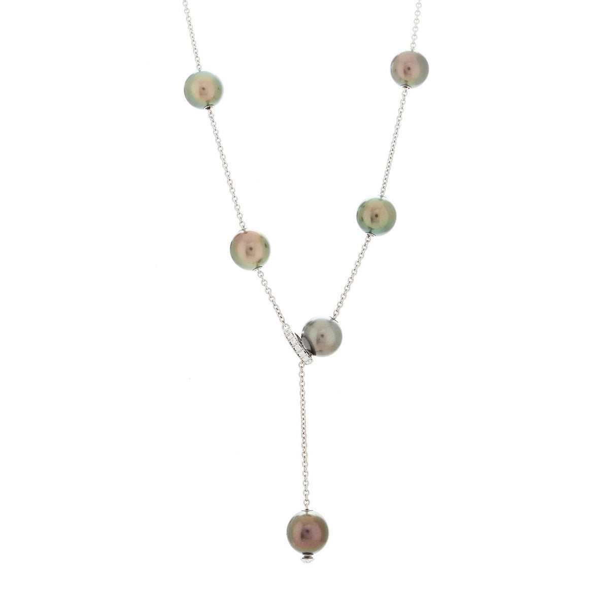 18K White Gold Diamond Black South Sea Pearl 10mm Pearls In Motion Necklace