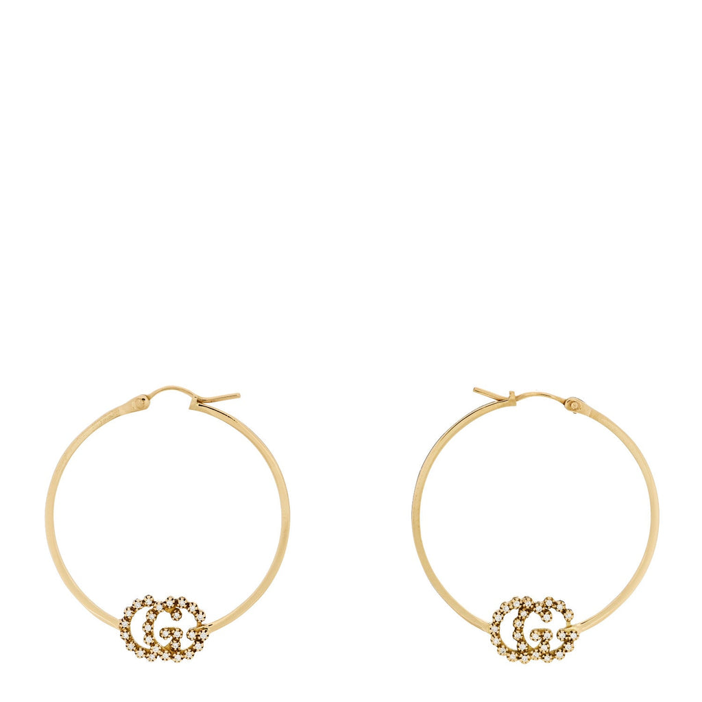 18K Yellow Gold Diamond Running GG Hoop Earrings