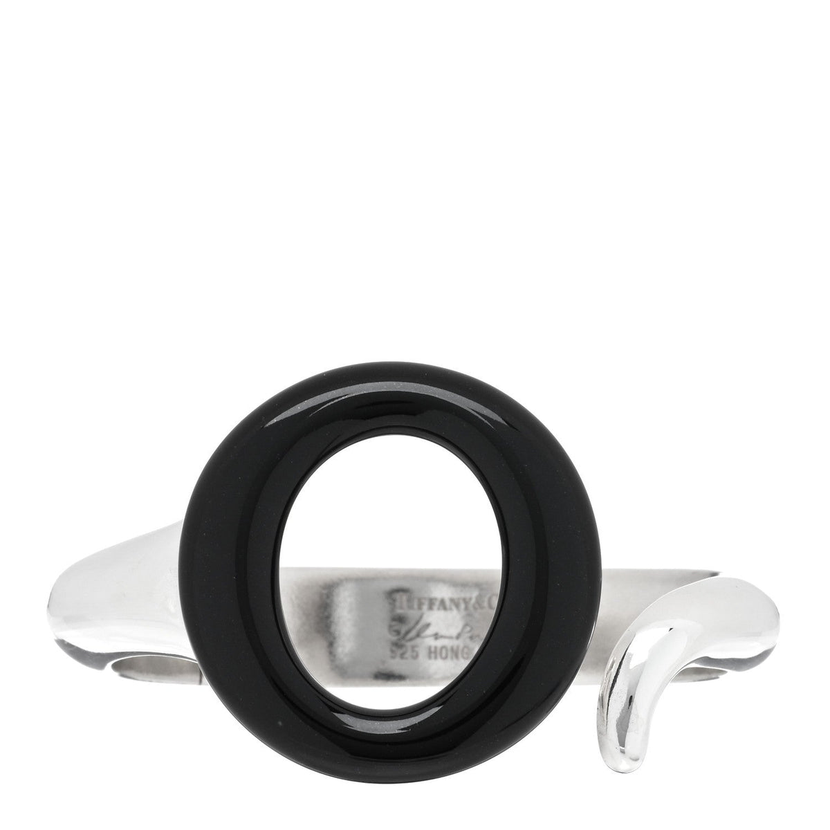 Sterling Silver Black Jade Elsa Peretti Sevillana Cuff Bracelet