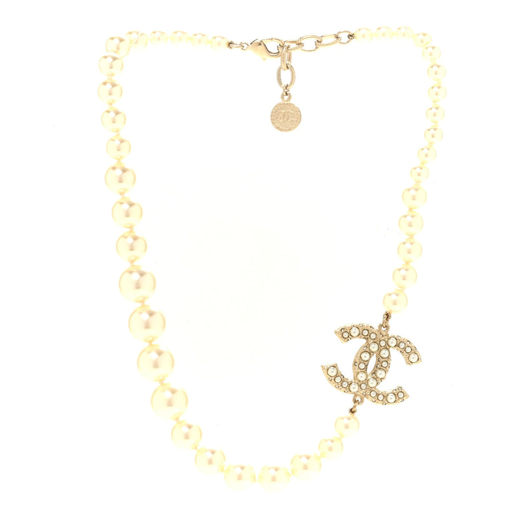 Pearl CC 100th Anniversary Necklace Light Gold
