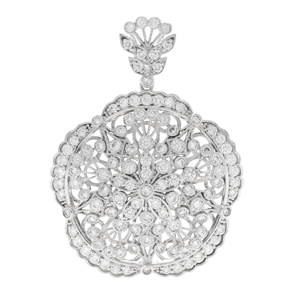 14K White Gold Diamond 3.15ctw Flower Pendant
