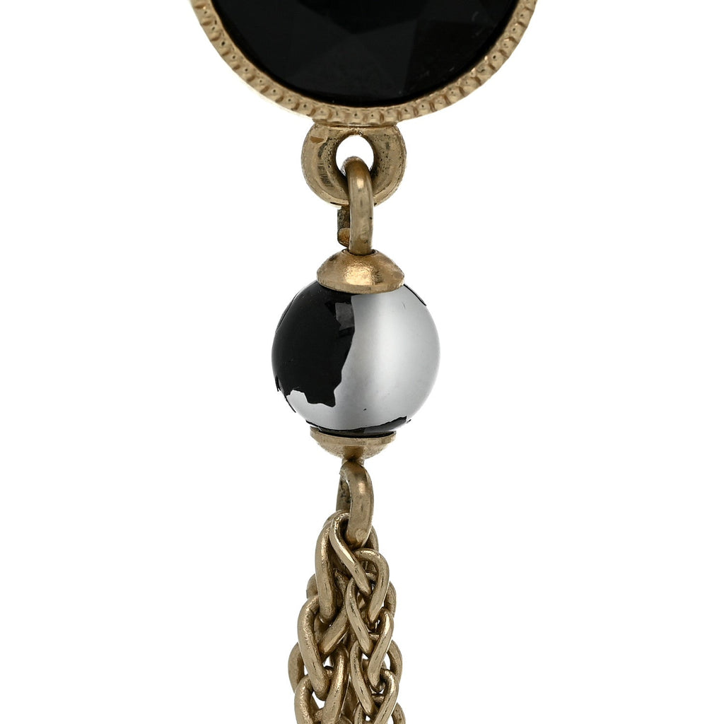 Crystal CC Chain Tassel Drop Earrings Gold Black
