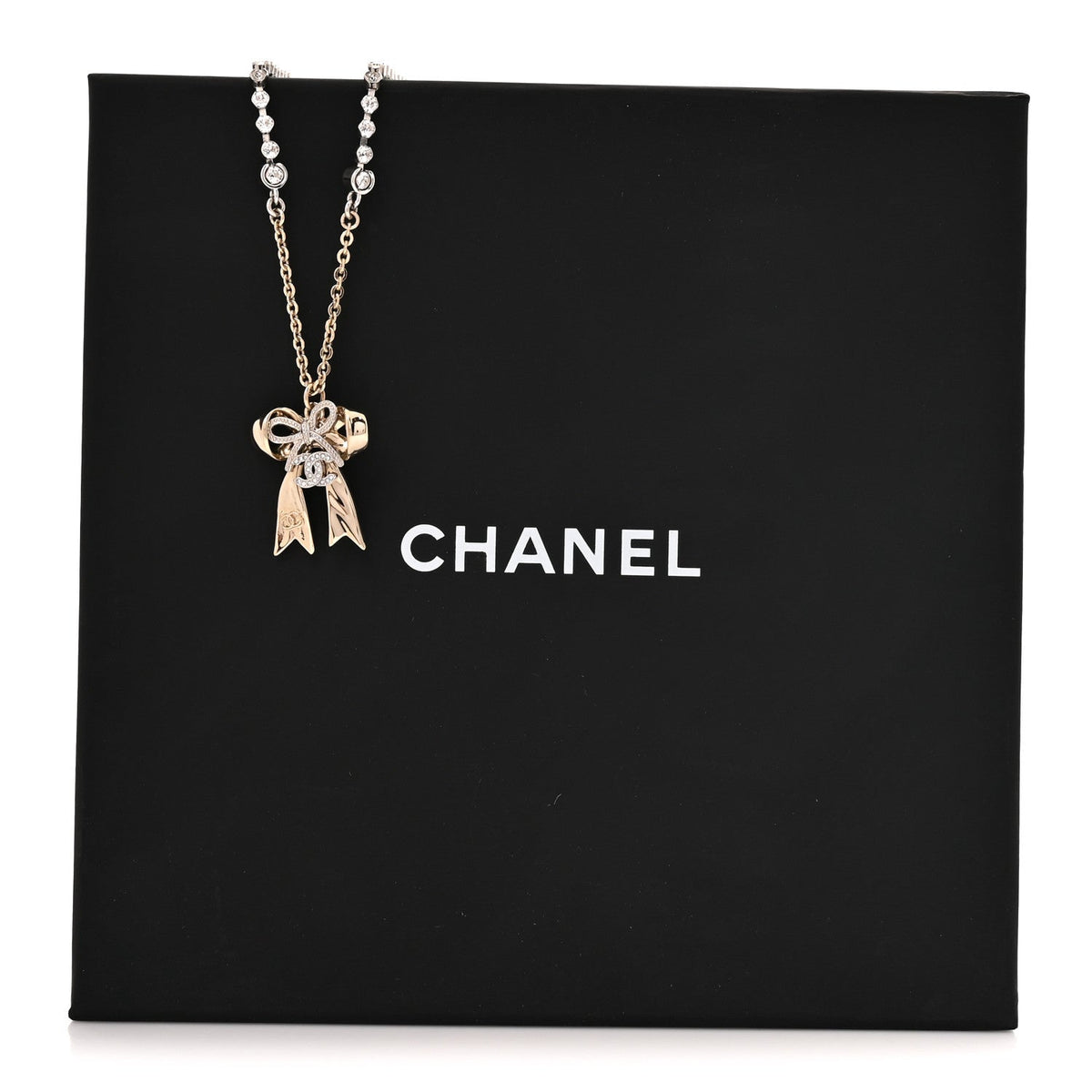 Crystal CC Bow Pendant Necklace Gold Silver