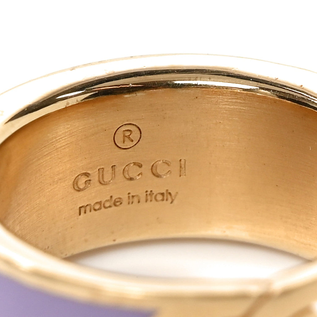 Metal Enamel Interlocking G Ring Gold Purple
