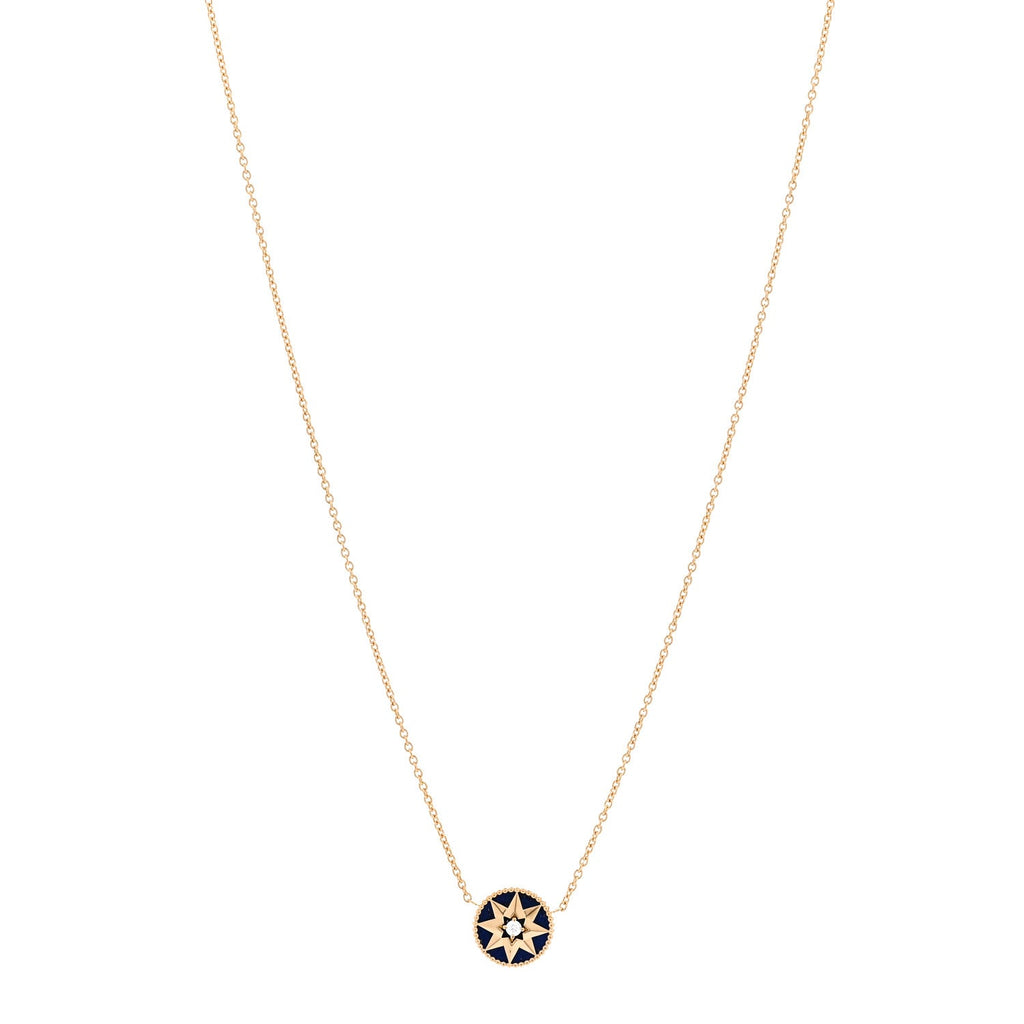 18K Yellow Gold Diamond Lapis Lazuli Rose Des Vents Necklace
