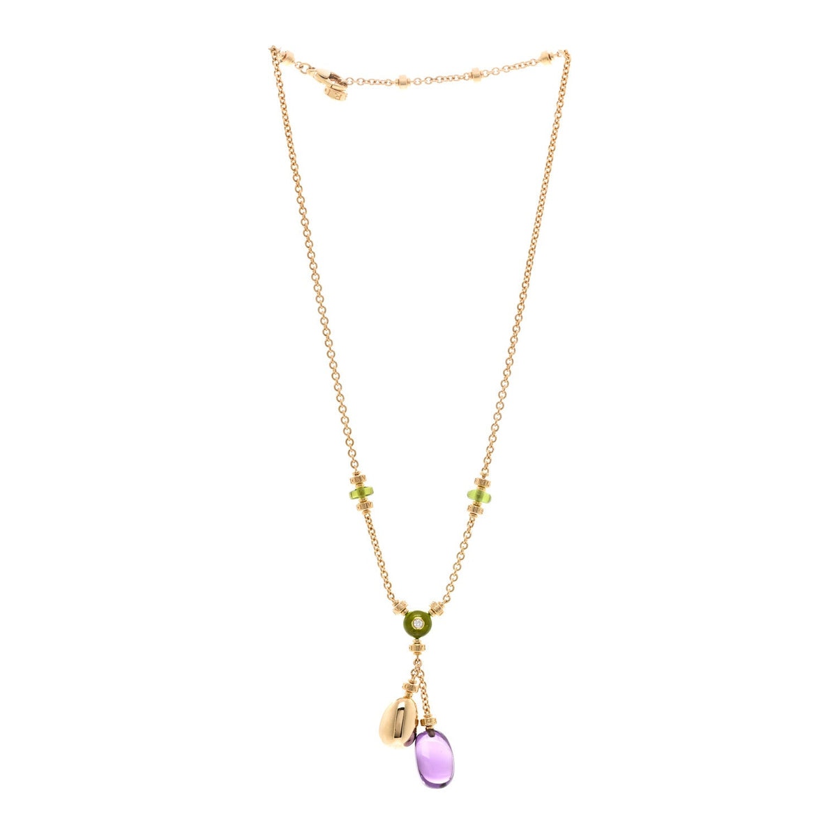 18K Yellow Gold Diamond Amethyst Peridot Sassi Necklace