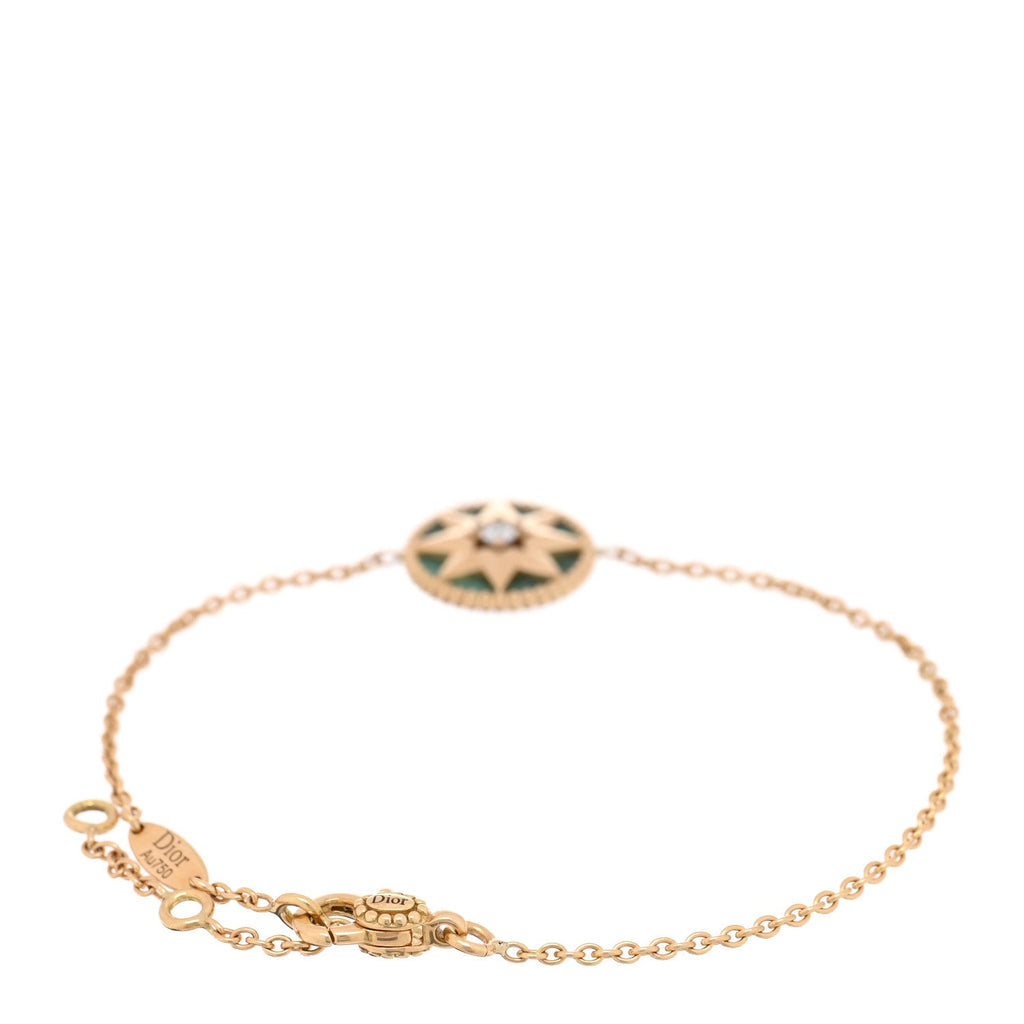 18K Yellow Gold Diamond Malachite Rose Des Vents Bracelet