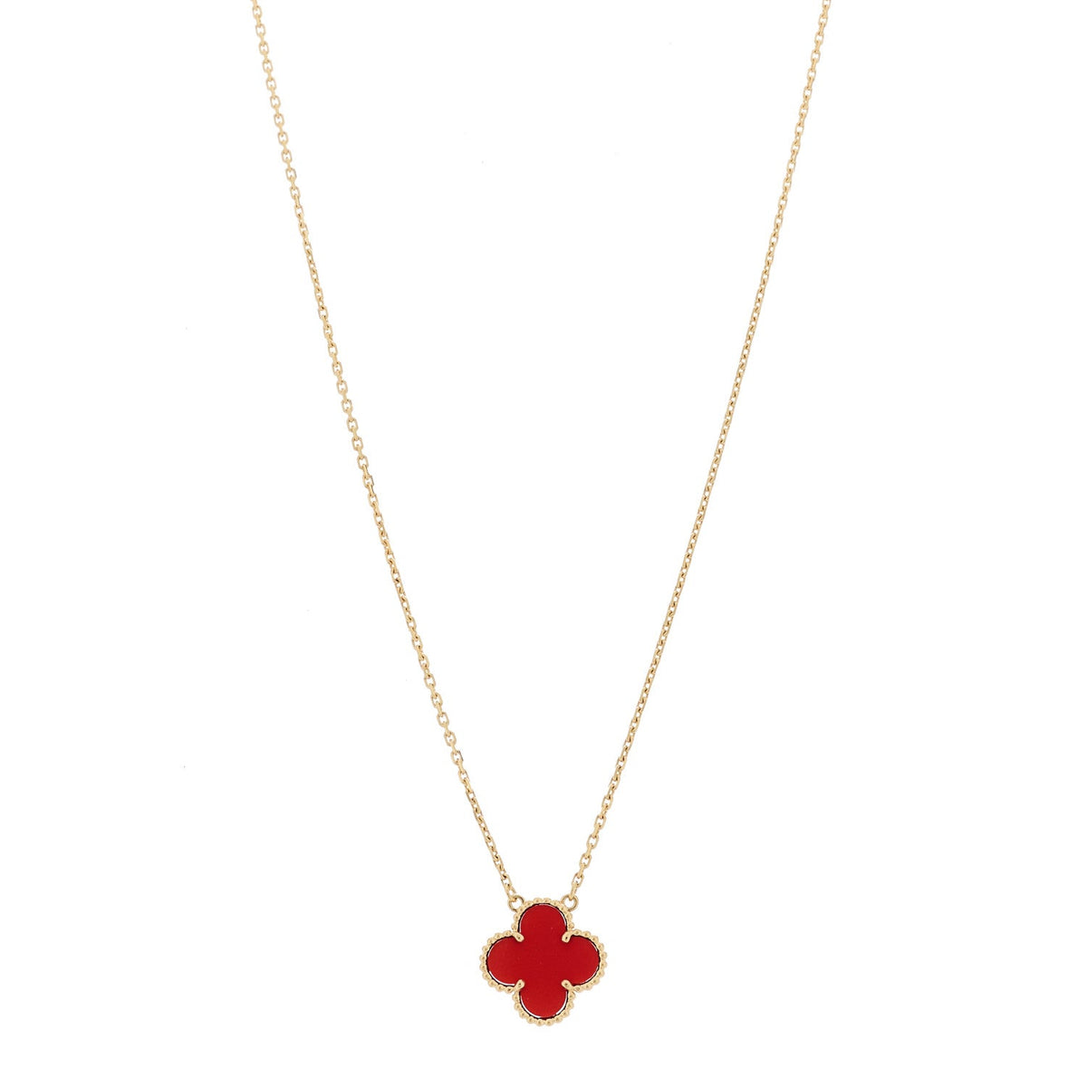 18K Yellow Gold Carnelian Vintage Alhambra Pendant Necklace