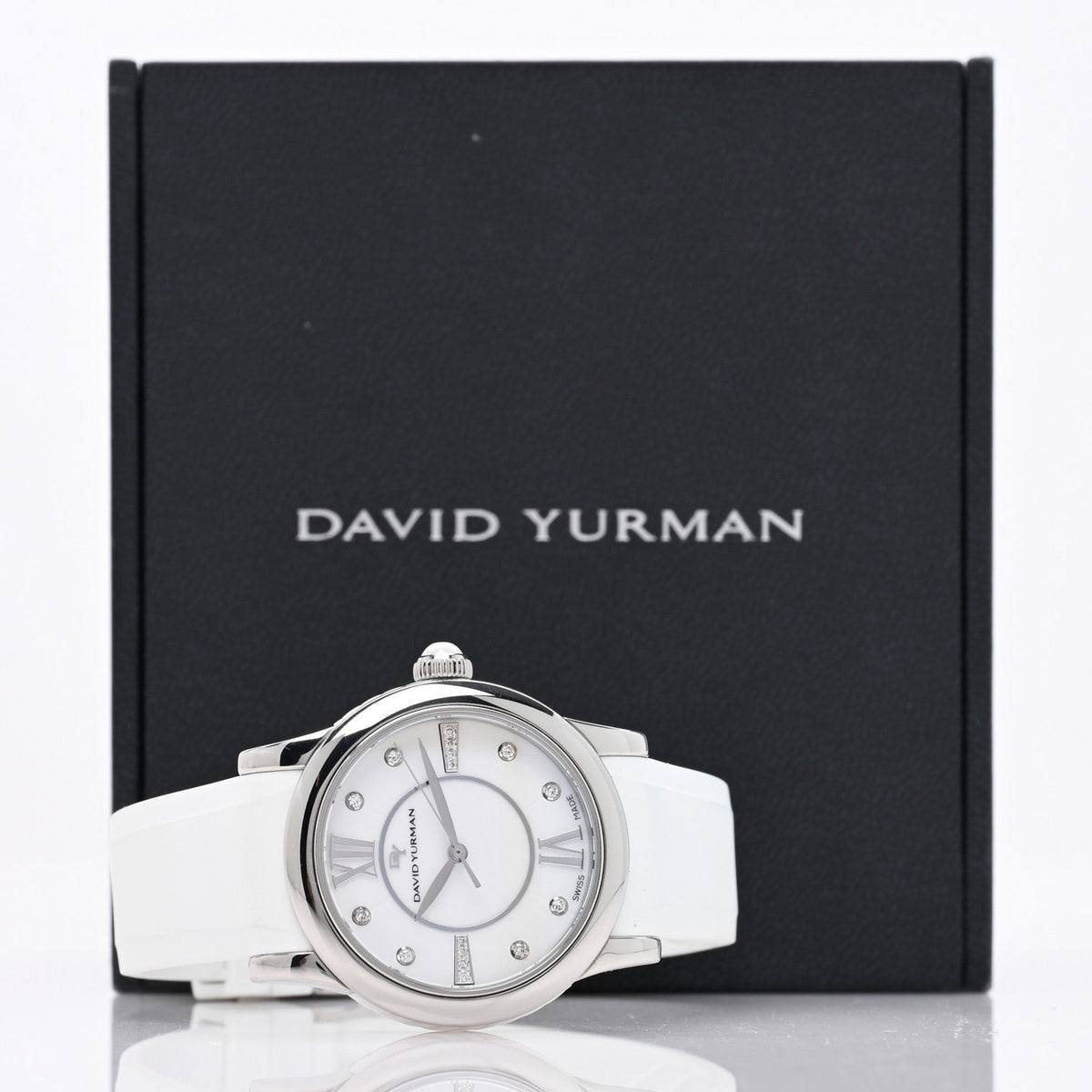 Stainless Steel Rubber Diamond 35mm Classic Quartz Watch White