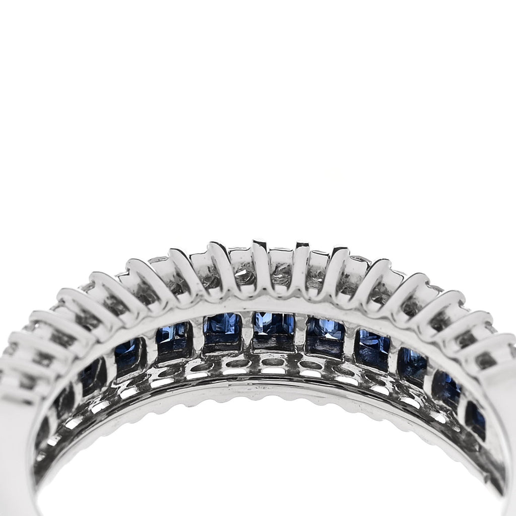 Platinum Diamond Blue Sapphire 0.50ctw Three Row Ring 53 6.5