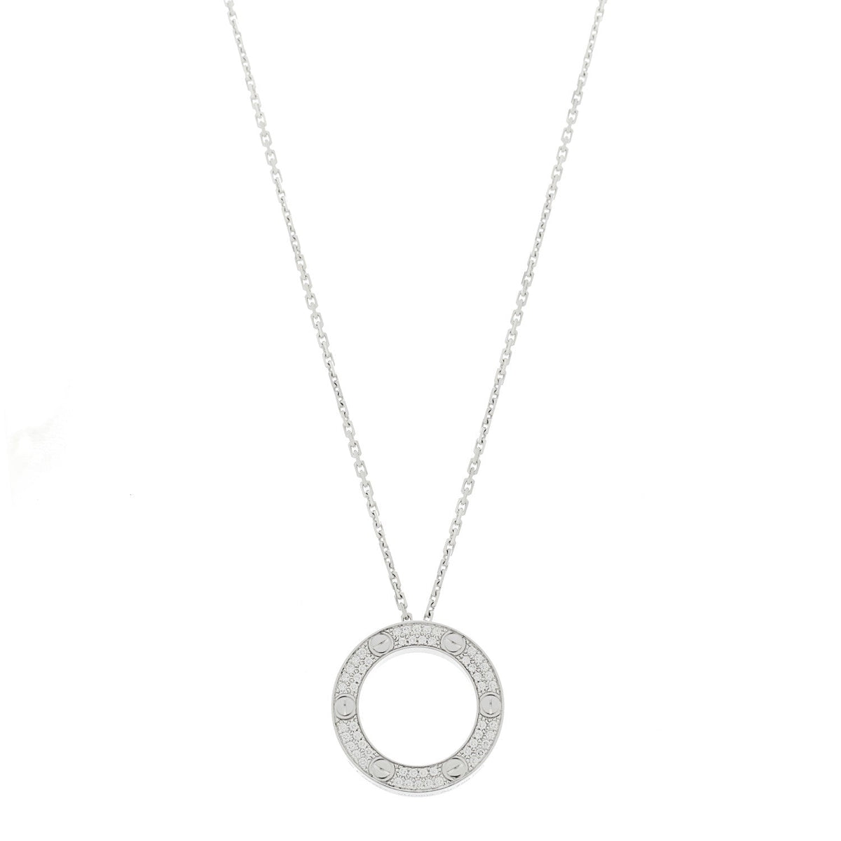 18K White Gold Diamond LOVE Paved Necklace