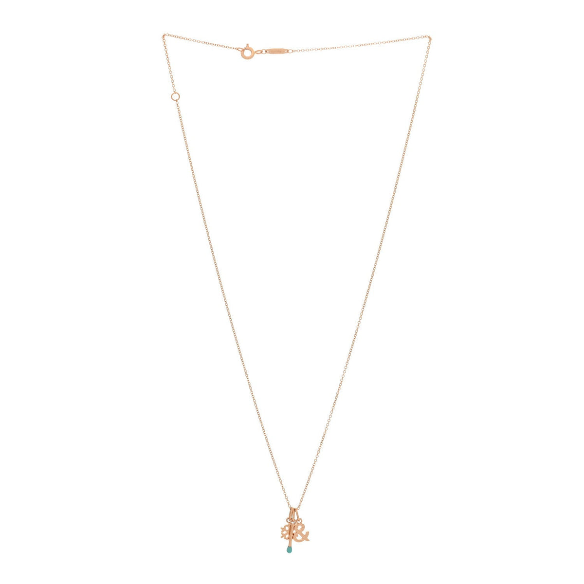 18K Rose Gold Enamel Ampersand Snowflake Match Pendant Necklace Blue