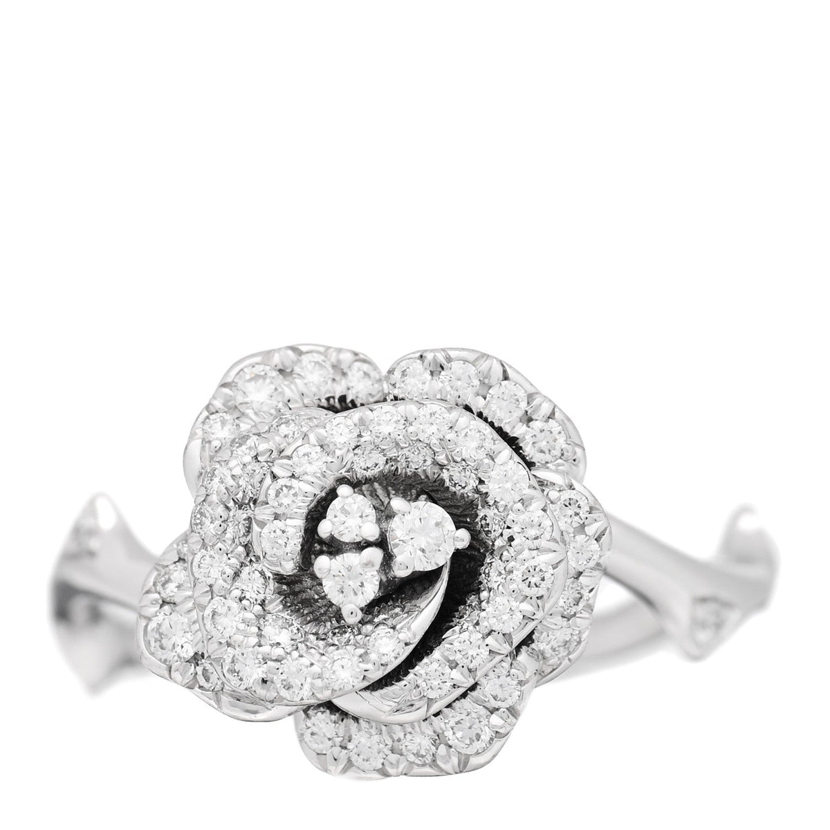 18K White Gold Diamond Small Rose Dior Bagatelle Ring 54 7