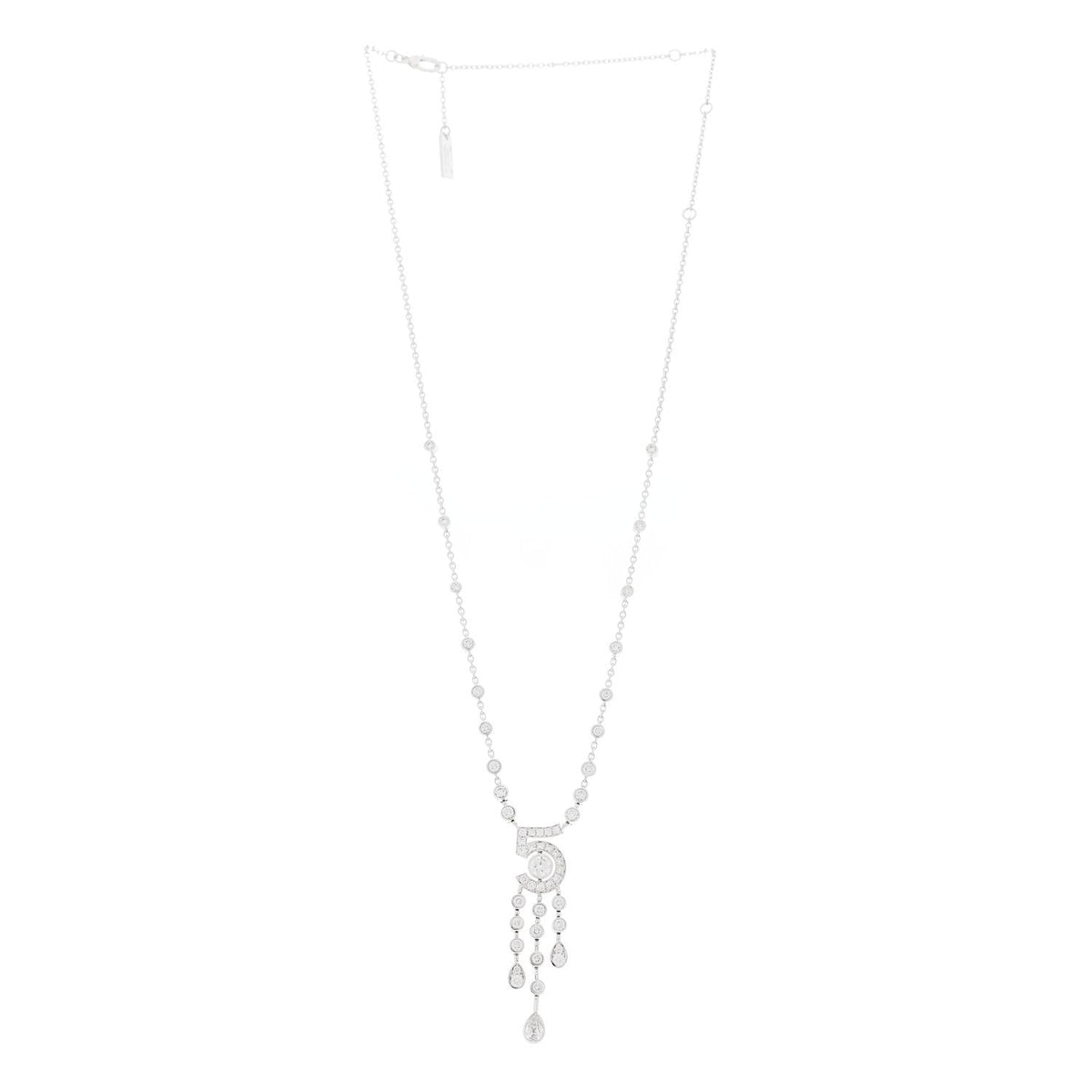 18K White Gold Diamond Eternal No 5 Drop Necklace