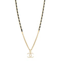 Lambskin Crystal CC Chain Pendant Necklace Black Gold