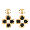 Resin Metal Glass CC Clover Drop Earrings Gold Black White
