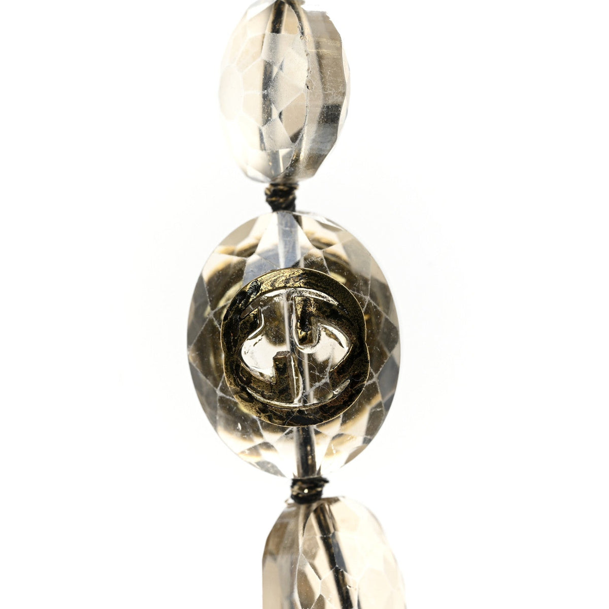 Metal Crystal Bead Flower Long Necklace Gold