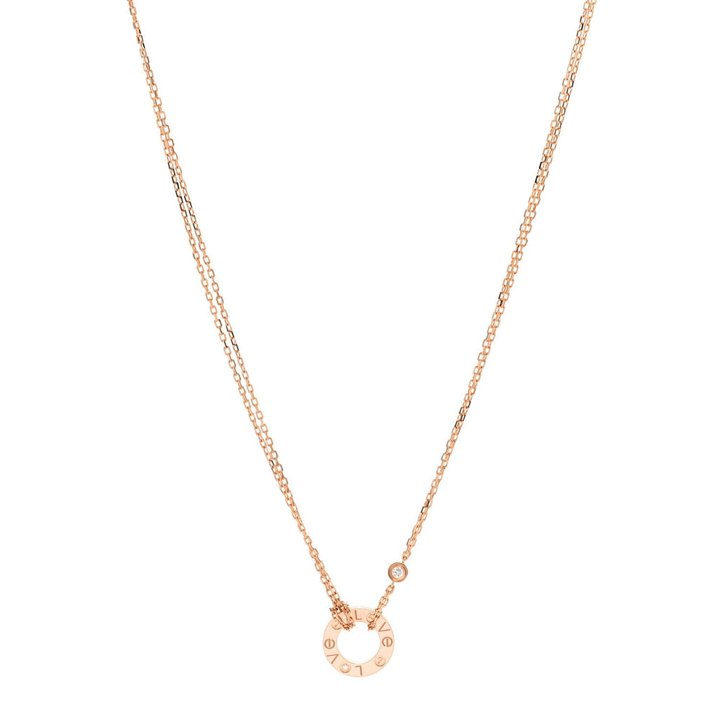 18K Pink Gold 2 Diamond LOVE Necklace