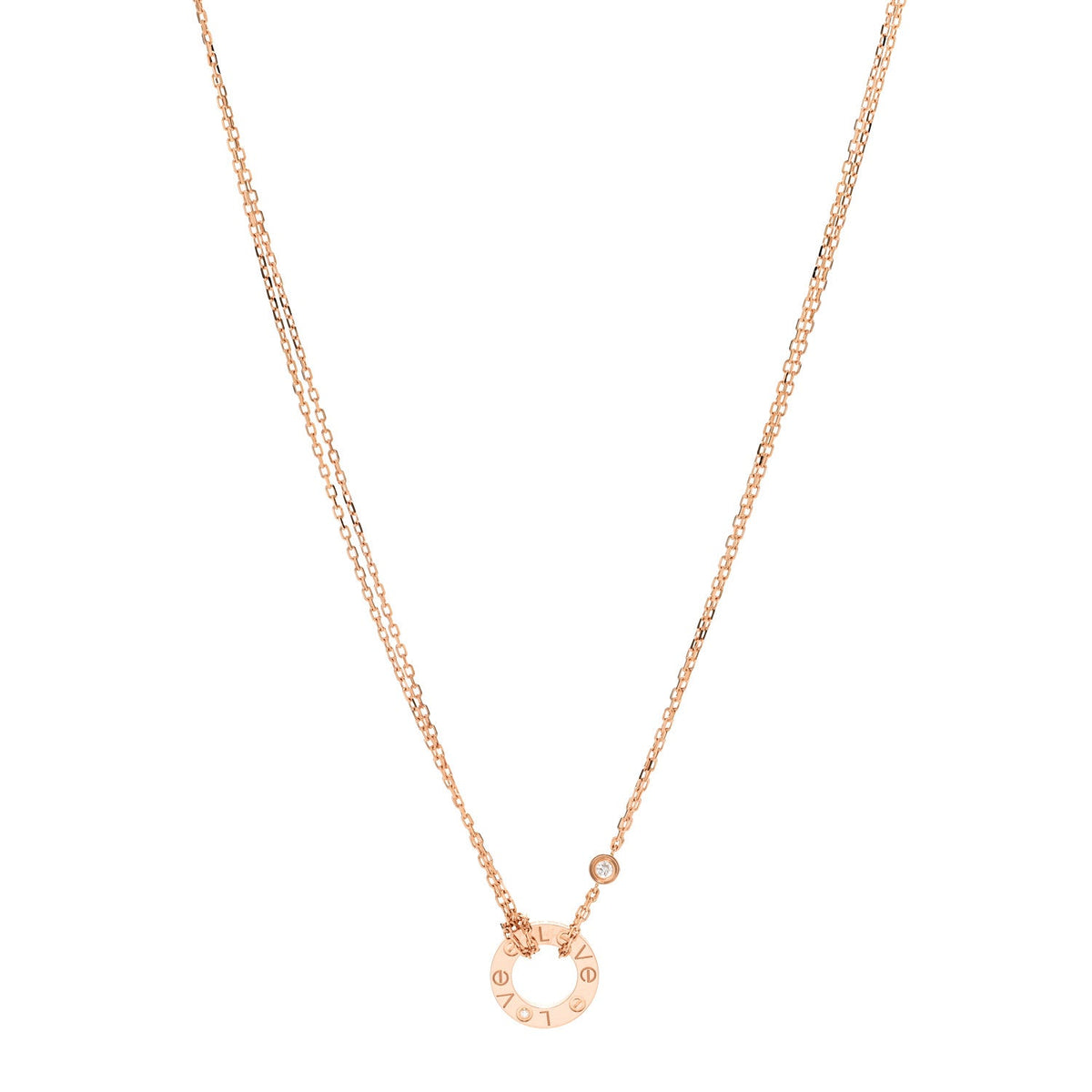 18K Pink Gold 2 Diamond LOVE Necklace