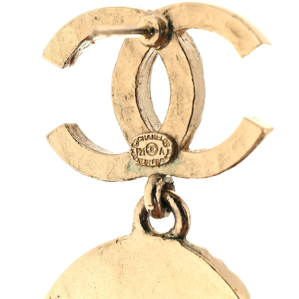 Crystal CC Medallion Drop Earrings Gold