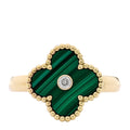 18K Yellow Gold Diamond Malachite Vintage Alhambra Ring 57 8