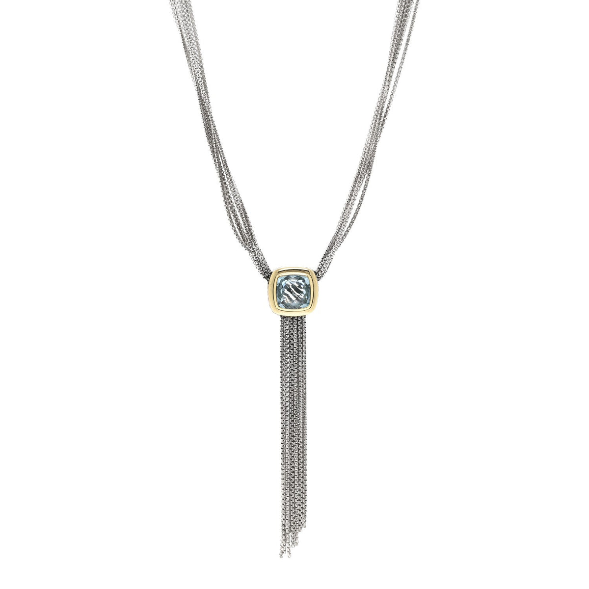 Sterling Silver 18K Yellow Gold Blue Topaz Multi Strand Chain Choker Necklace