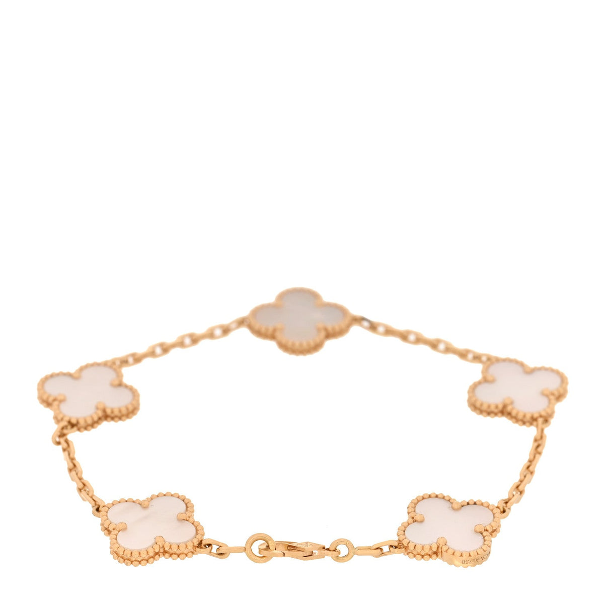 18K Yellow Gold Mother of Pearl 5 Motifs Vintage Alhambra Bracelet