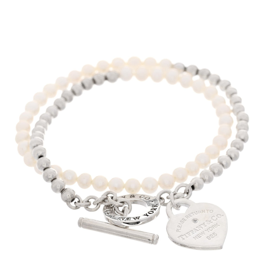 Sterling Silver Cultured Pearl Diamond Return to Tiffany Wrap Bead Bracelet