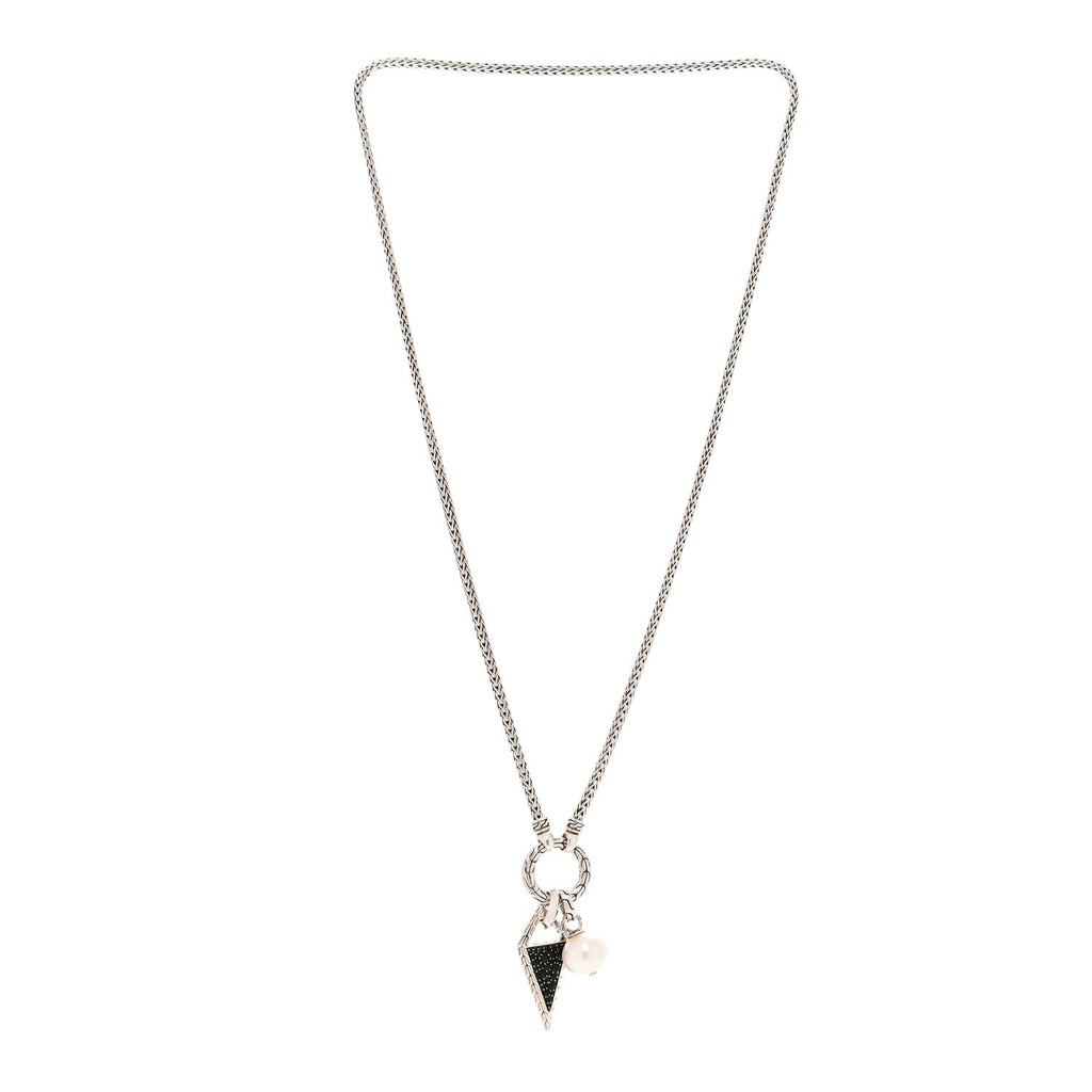 Sterling Silver Black Sapphire Black Spinel Cultured Pearl Classic Chain Tiga Amulet Keyring Necklace