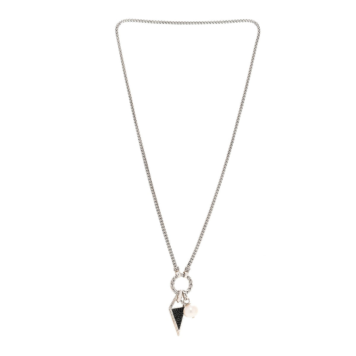 Sterling Silver Black Sapphire Black Spinel Cultured Pearl Classic Chain Tiga Amulet Keyring Necklace