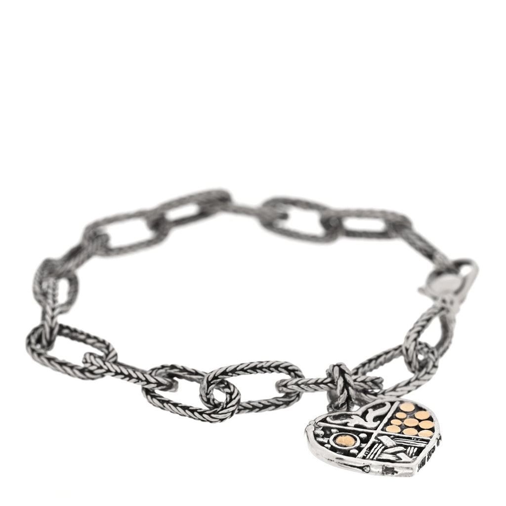 Sterling Silver 18K Yellow Gold Heart Dot Chain Bracelet